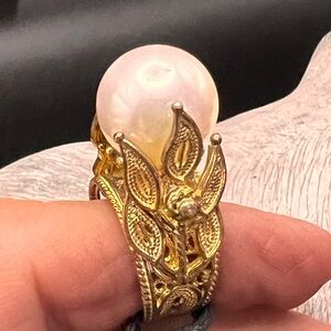 Turkish Large Pearl Statement Ring. Size 5.